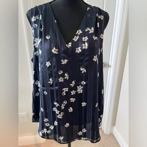 Banana Republic Sleeveless Navy Floral V-Neck Women's Top, L